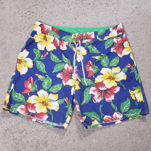 Polo Ralph Lauren Other - Polo Ralph Lauren Swim Trunks Men 38 Navy Floral AOP Beach Rope Drawstring